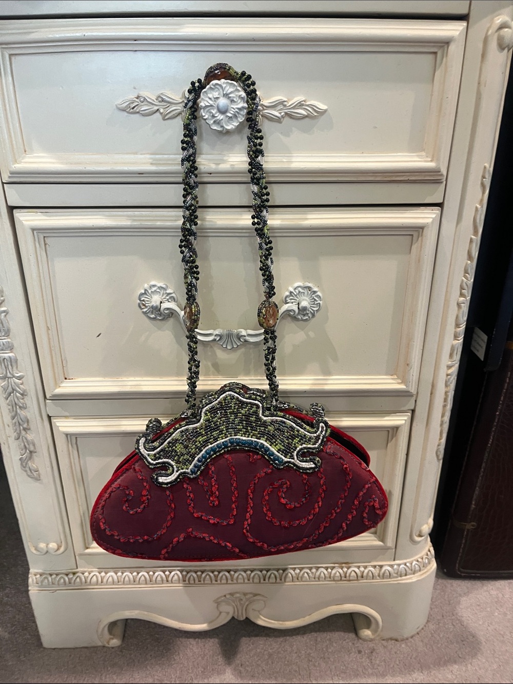 Mary Frances Embellished Red Beaded Evening Bag - Designer Style - Picture 3 of 7